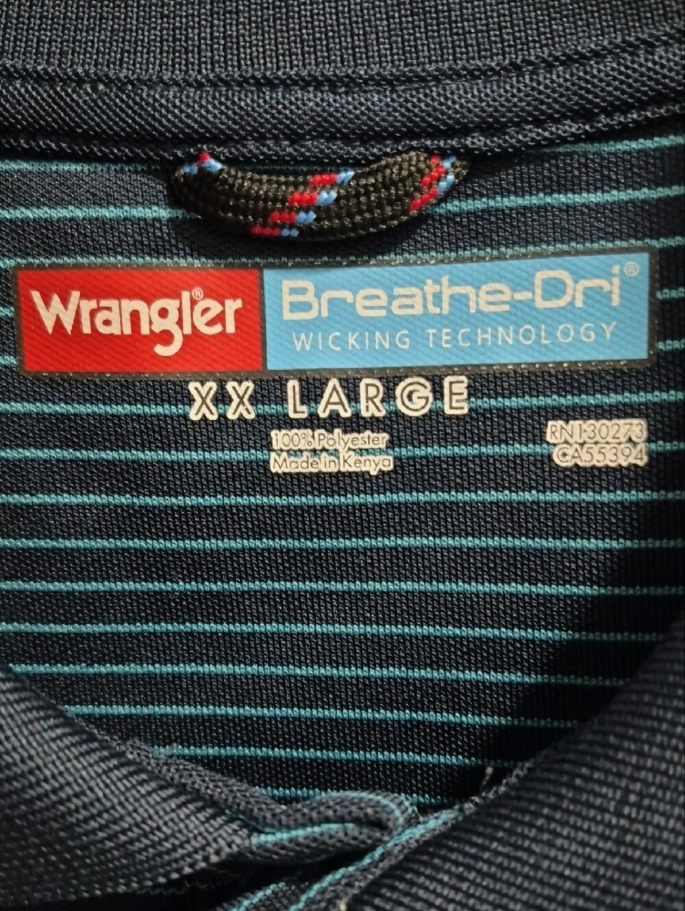 Wrangler Men's Teal and Navy Striped Polo - Picture 4 of 4